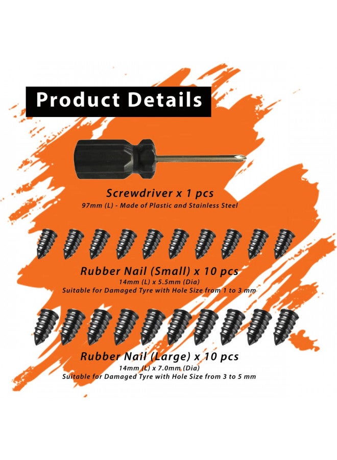 GradCap 20pcs Tyre Repair Kit, Tire Rubber Nails Tool, Self-Service Car Wheel Puncture Repair Screws with Screwdriver Set for Auto, Motorcycle, Bike, Truck, Tractor, Jeep, ATV (10S & 10L) - Image 3