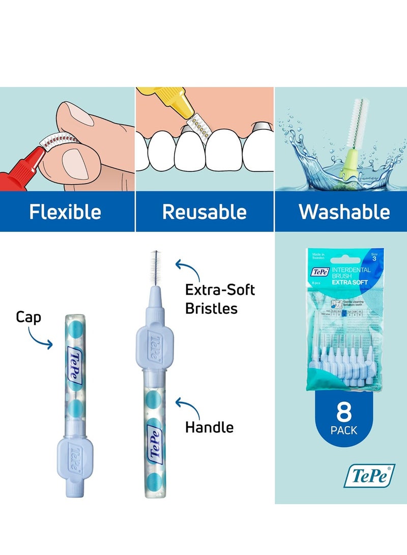 Tepe Interdental Brush Extra Soft, Teeth Cleaning, Pack of 8, 0.6 mm, Medium Gaps, Blue, Size 3 - Image 5
