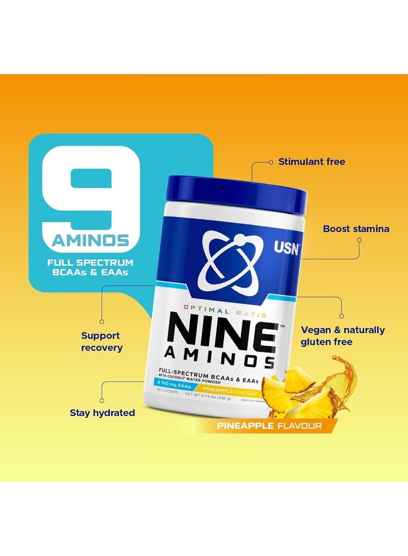 USN Perfect Ratio ALL9 Amino Pineapple 330g – Full Spectrum BCAA & EAA Formula for Recovery, Hydration & Endurance (30 Servings) - Image 3