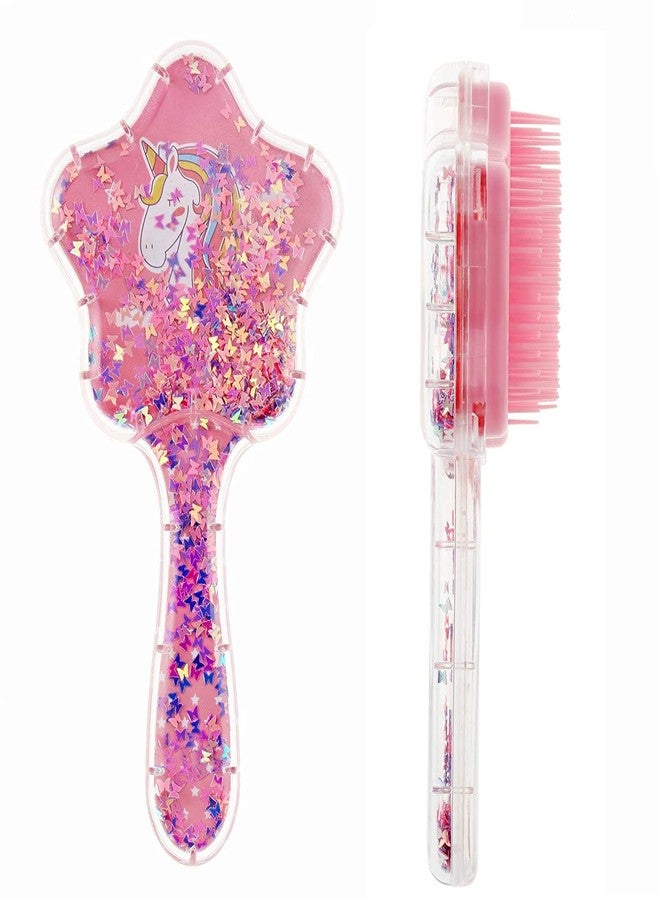 4WORDS Unicorn Star Shaped Glittery Detangling Hair Brush Comb Glide On Tangles with for Kids and Little Girls (Pack of 1) - Image 1