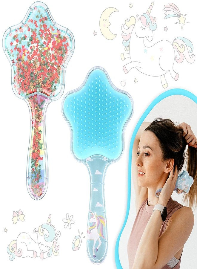 4WORDS Unicorn Star Shaped Glittery Detangling Hair Brush Comb Glide On Tangles with for Kids and Little Girls (Pack of 1) - Image 2