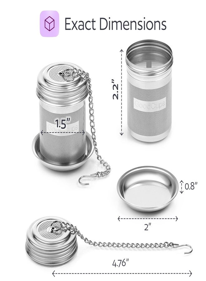 GoodCups Stainless Steel Tea Infuser for Loose Leaf Tea, Small (1.5” Diameter x 2.2” Height) – Extra Fine Mesh Strainer with Chain Hook & Lid, Reusable Tea Steeper for Mugs, Cups & Teapots - Image 2