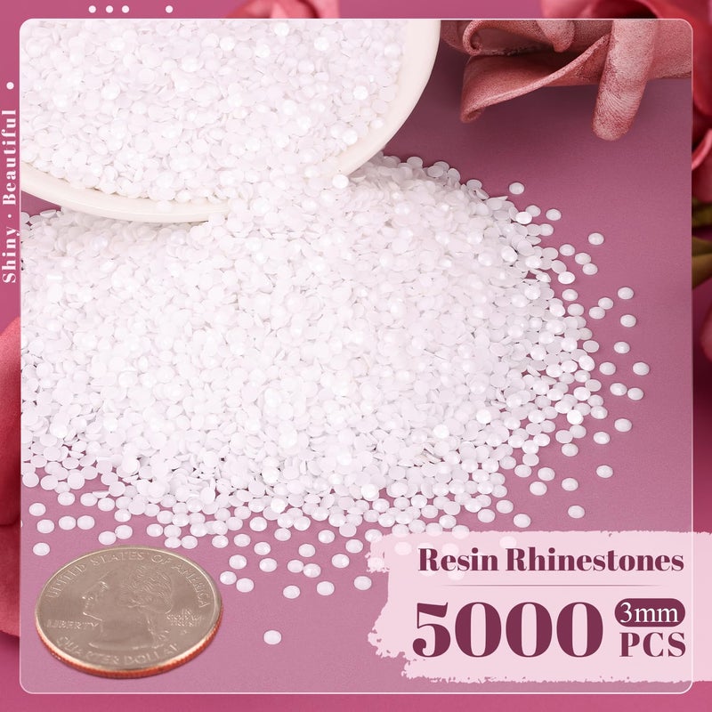 BELLEBOOST 5000PCS 3mm Resin Rhinestones in Bulk (White), Bedazzling Flatback Crystals for Crafts DIY Nail Decoration, Gems Charms for Tumbler Shoes Clothing Fabric with Pickup Pen and Tweezers - Image 2