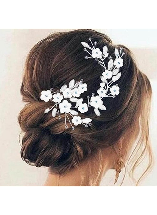 JONKY Flower Wedding Hair Vine Blue Crystal Hair Piece Bridal Hair Accessories for Women - Image 3