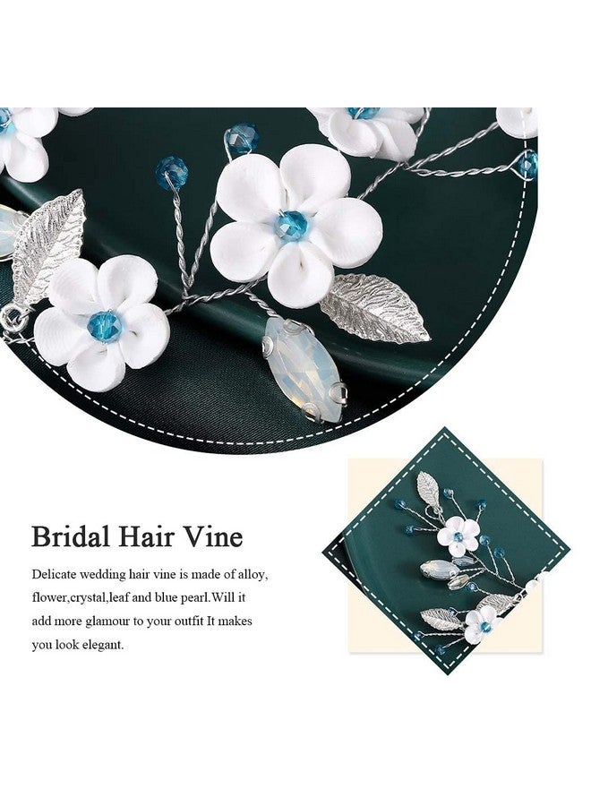 JONKY Flower Wedding Hair Vine Blue Crystal Hair Piece Bridal Hair Accessories for Women - Image 5