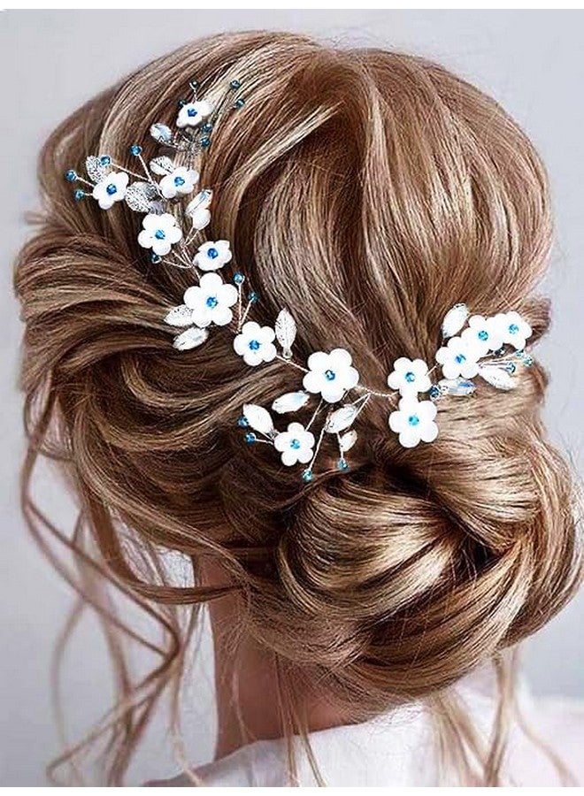 JONKY Flower Wedding Hair Vine Blue Crystal Hair Piece Bridal Hair Accessories for Women - Image 1