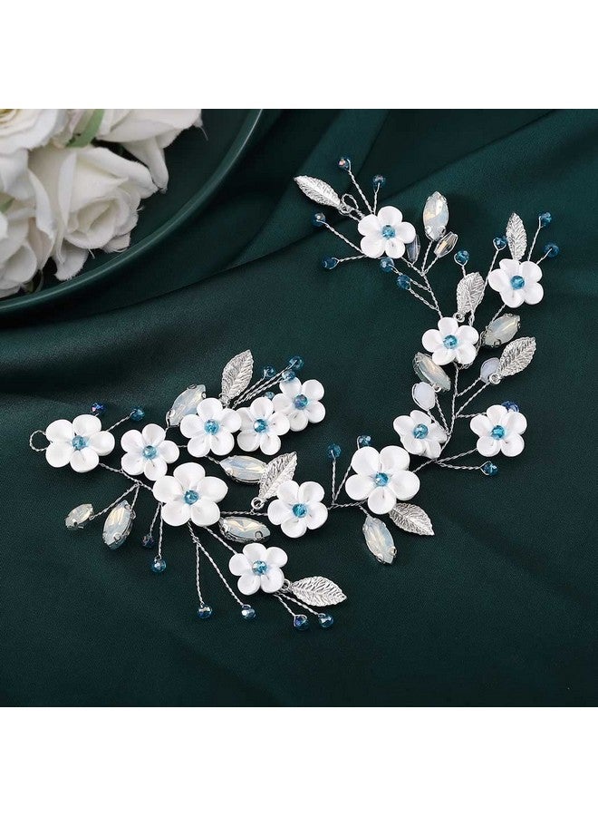 JONKY Flower Wedding Hair Vine Blue Crystal Hair Piece Bridal Hair Accessories for Women - Image 2