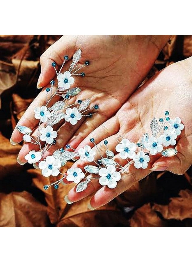 JONKY Flower Wedding Hair Vine Blue Crystal Hair Piece Bridal Hair Accessories for Women - Image 4