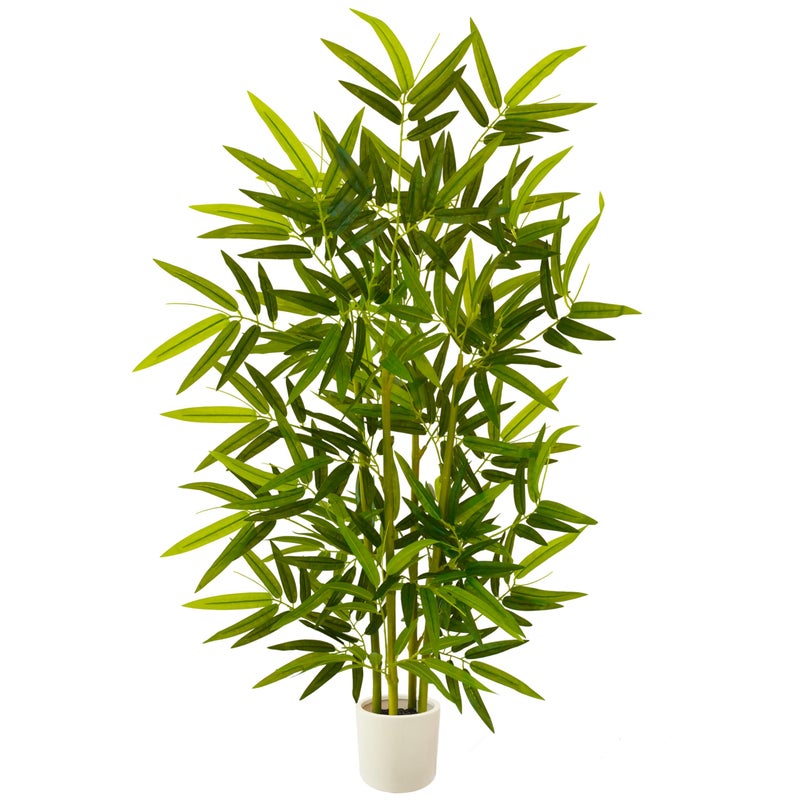 Warmplants Artificial Bamboo Tree, 4ft Tall Faux Bamboo Plant with White Planter, Fake Trees with 4 Trunks and Lifelike Leaves for Indoor Outdoor Home Office DÃ©cor - Image 1