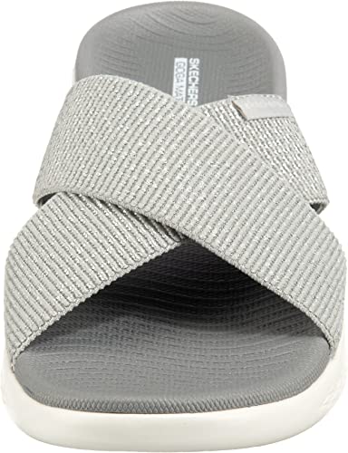 Skechers Women's On-the-GO 600 - Glistening Metallic Mesh Slide Sandals, Silver, 10 - Image 4