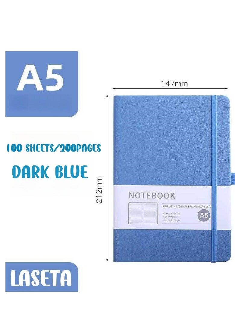 Laseta A5 Hard Cover Compact Ruled Notebook, 192 Pages, Dark Blue - Image 1