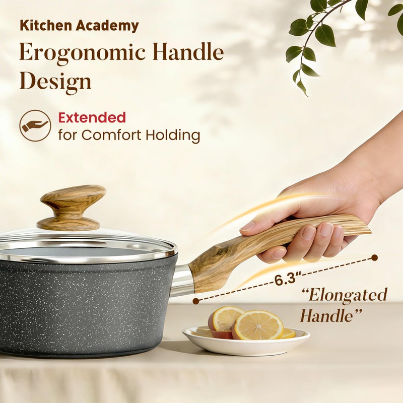 Kitchen Academy Induction Cookware Sets - 12 Piece Gray Cooking Pan Set, Granite Nonstick Pots and Pans Set - Image 5