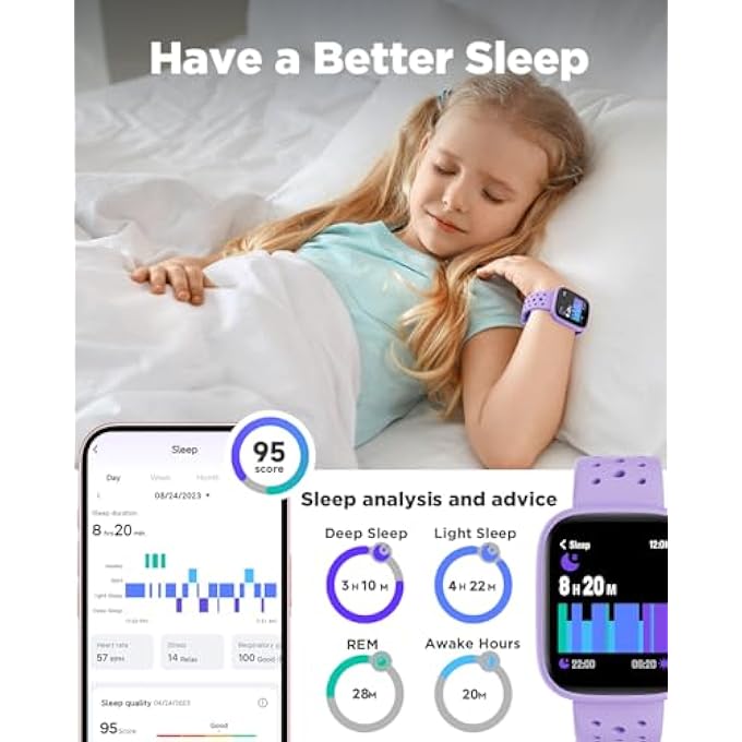 rayihni Smartwatch Kids, 1.8 Inch Fitness Watch Pedometer, 24/7 Pulse, Sleep Monitor, Vibration Alarm, Ip68 Waterproof, Puzzle Games With/Without App, For Girls Teens 5-16, Purple - Image 5