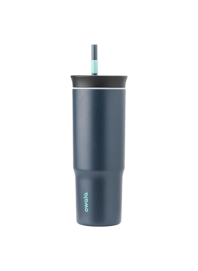 Owala - Owala Stainless Steel Triple Layer Insulated Travel Tumbler with Spill Resistant Lid and Straw, BPA Free, 24 oz, Black/Grey (Foggy Tide) - Image 1