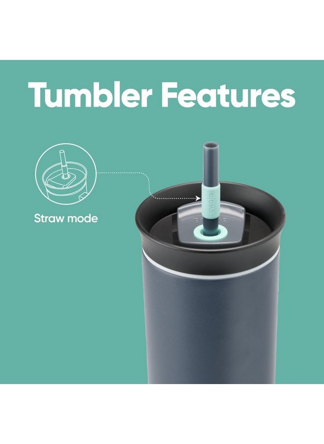Owala - Owala Stainless Steel Triple Layer Insulated Travel Tumbler with Spill Resistant Lid and Straw, BPA Free, 24 oz, Black/Grey (Foggy Tide) - Image 1