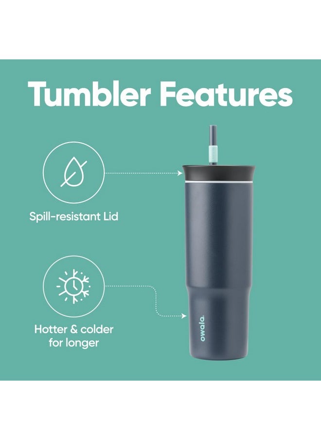 Owala - Owala Stainless Steel Triple Layer Insulated Travel Tumbler with Spill Resistant Lid and Straw, BPA Free, 24 oz, Black/Grey (Foggy Tide) - Image 1