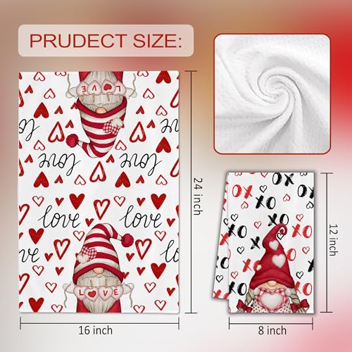 FUTBU Valentines Day Kitchen Towels, Valentines Kitchen Decor Dish Tea Towels 16”x23.5” Sets of 2, Red Valentine Day Gnomes Decorations for Home Kitchen Towels Housewarming Gifts Bathroom - Image 2