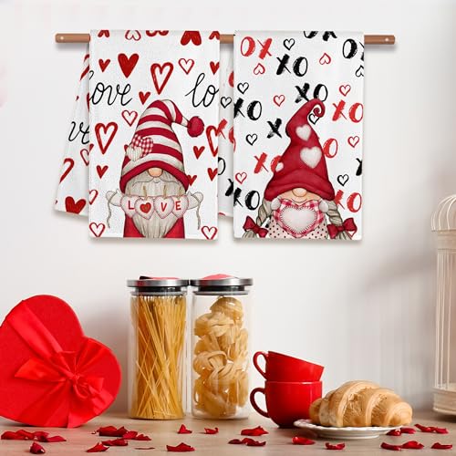 FUTBU Valentines Day Kitchen Towels, Valentines Kitchen Decor Dish Tea Towels 16”x23.5” Sets of 2, Red Valentine Day Gnomes Decorations for Home Kitchen Towels Housewarming Gifts Bathroom - Image 5