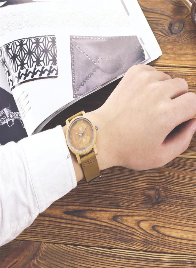 REDEAR Men's Bamboo Wooden Watch Wood Watch with Leather Strap Analog Quartz Lightweight Casual Watches Wristwatch Lovers Set - Image 3