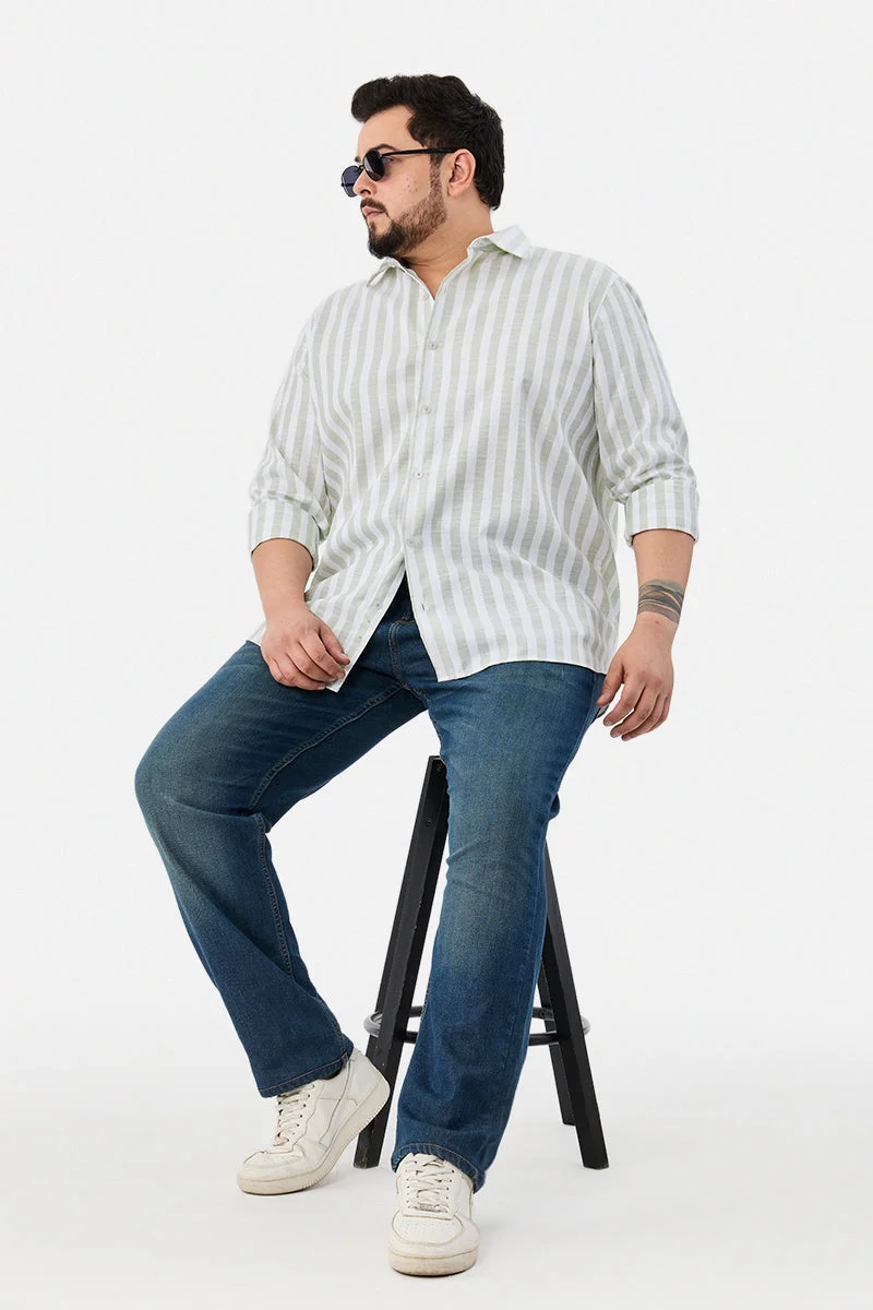 SNITCH Light Green Striped Long Sleeve Regular Fit Plus Size Shirt