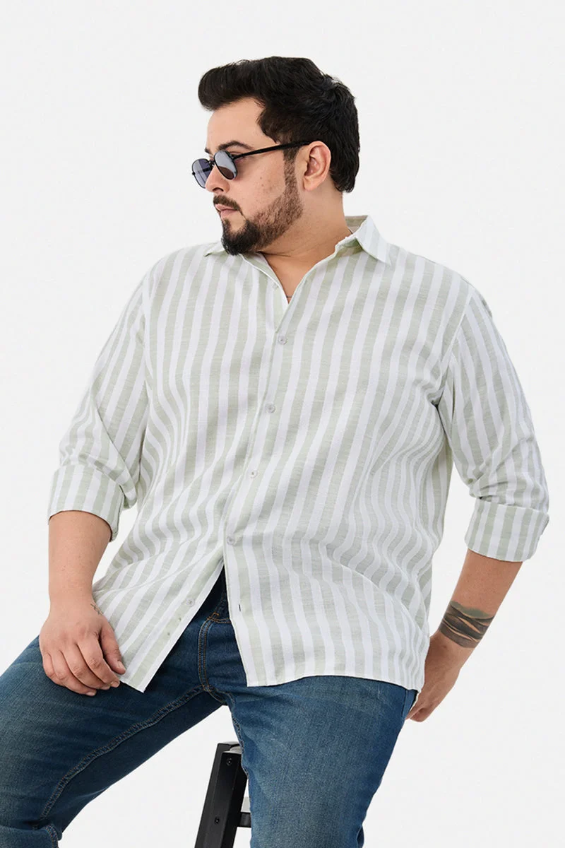 SNITCH Light Green Striped Long Sleeve Regular Fit Plus Size Shirt