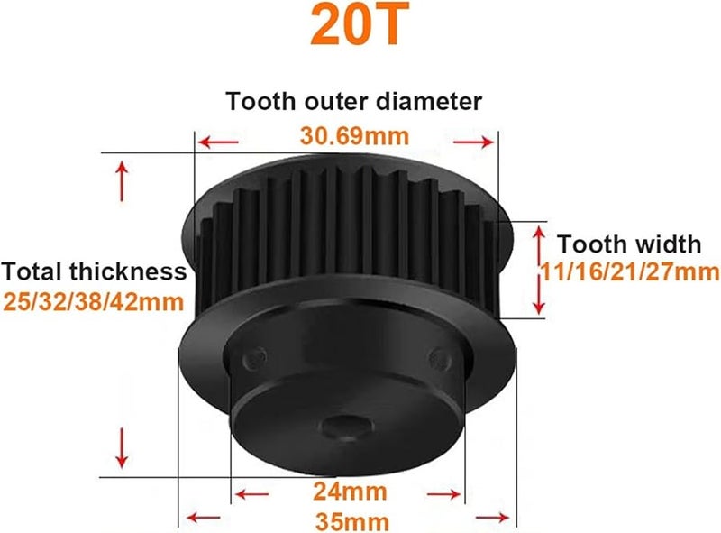Zyaobei HTD 5M 20T Steel Timing Pulley Synchronous Wheel Bore 15mm For 25mm Belt Width - Image 4