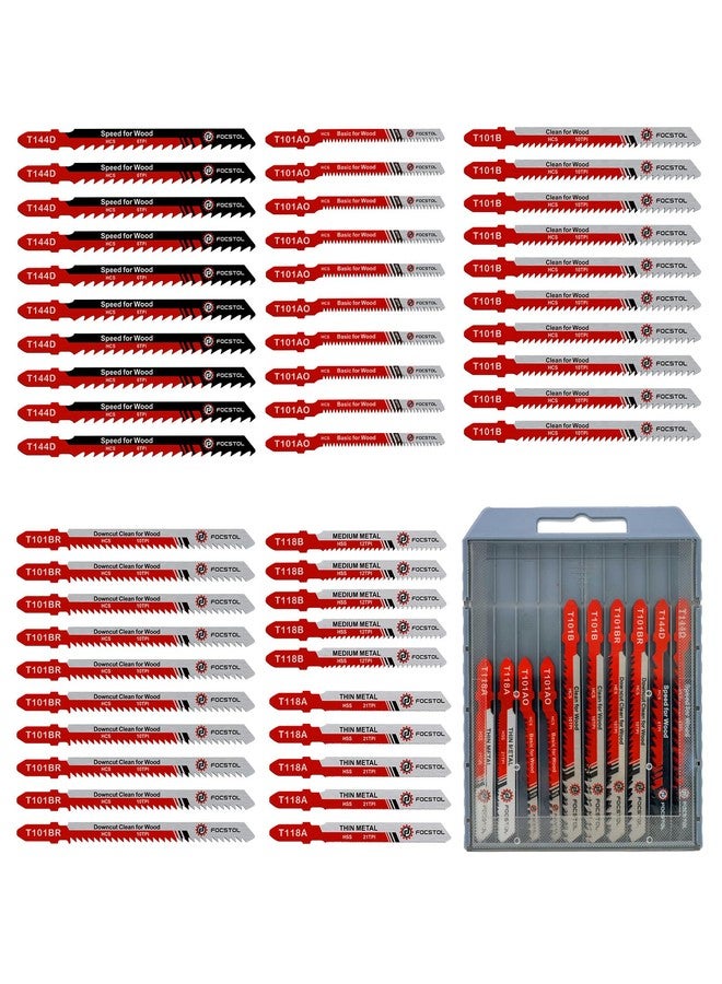 FOCSTOL 50PCS T-Shank Jigsaw Blades Set - FOCSTOL HSS/HCS Jig Saw Blades for Cutting Metal, Wood and Plastic (T118A,T118B,T101AO,T101B,T101BR,T144D) - Image 1
