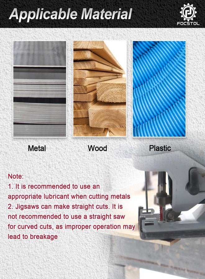 FOCSTOL 50PCS T-Shank Jigsaw Blades Set - FOCSTOL HSS/HCS Jig Saw Blades for Cutting Metal, Wood and Plastic (T118A,T118B,T101AO,T101B,T101BR,T144D) - Image 4