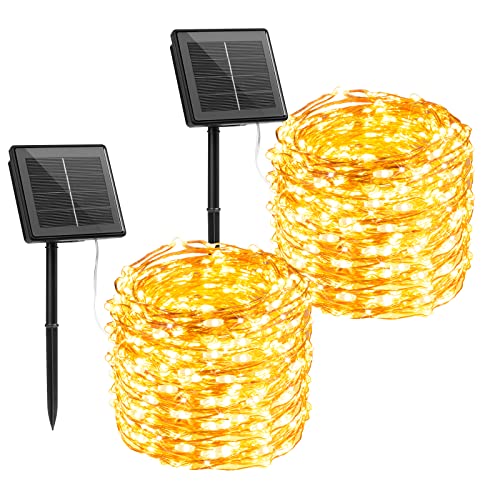 Brightown Solar String Lights, 2 Packs Total 66Ft 200 LED Solar Fairy Lights with 8 Modes, Waterproof Solar Lights for Outside Patio Yard Tree Wedding Christmas(Warm White) - Image 1