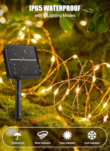 Brightown Solar String Lights, 2 Packs Total 66Ft 200 LED Solar Fairy Lights with 8 Modes, Waterproof Solar Lights for Outside Patio Yard Tree Wedding Christmas(Warm White) - Image 4