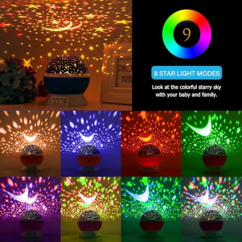جهاز عرض ضوئي ليلي رومانسي ستار ماستر لإضاءة نوم الطفل، مصباح USB LED، جهاز عرض ضوء ليلي على شكل نجمة للطفل، مصباح نجمي دوار 360 درجة لـ 9 أوضاع إضاءة - Image 2