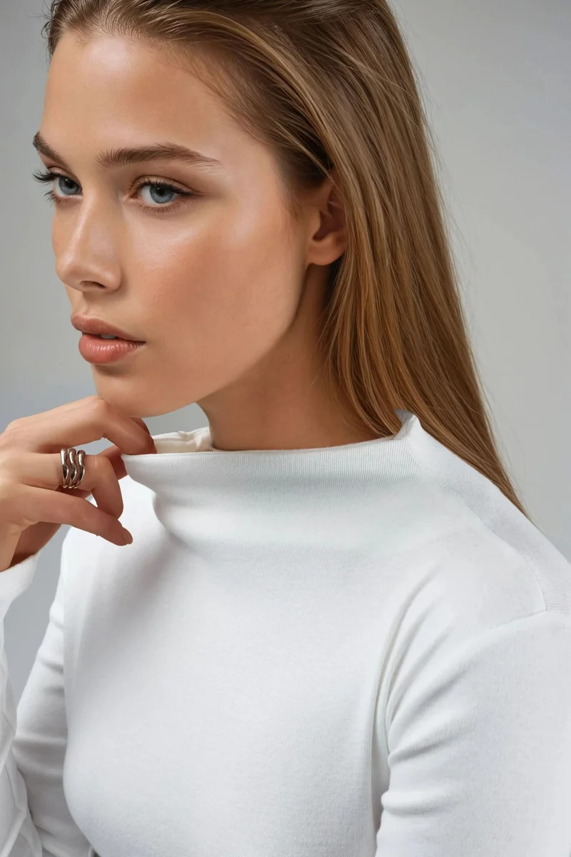 Busem White BUSEM Slim Fit Half Turtleneck Blouse for Women | Best Price UAE