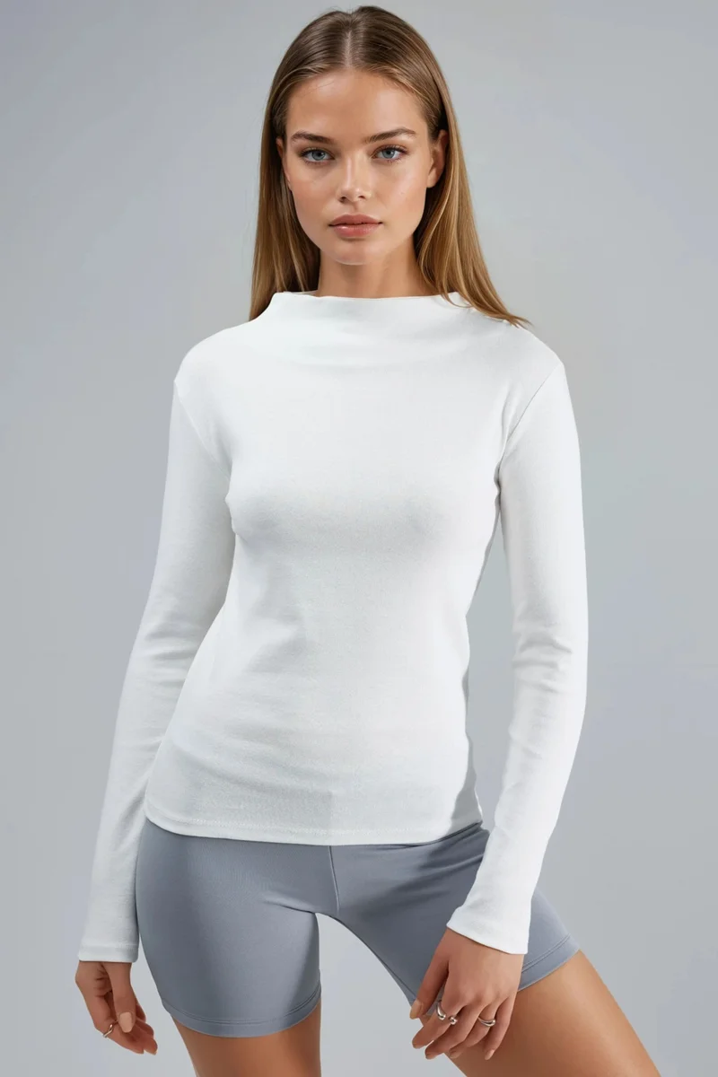 Busem White BUSEM Slim Fit Half Turtleneck Blouse for Women | Best Price UAE