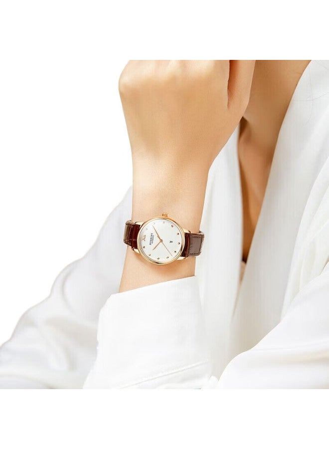 ROSSINI Women'S Watch New Year Gift Luxury Calendar Leather Strap Mechanical Watch White Dial 520998 - Image 3