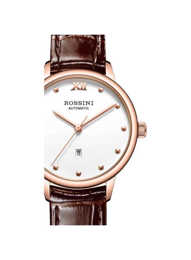 ROSSINI Women'S Watch New Year Gift Luxury Calendar Leather Strap Mechanical Watch White Dial 520998 - Image 1