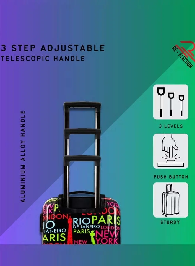 Reflection Reflection 24 Inch ABS and Polycarbonate Suitcase Lightweight Hardside Iconic Print Series Travel Luggage Trolley with 84L Storage Capacity 4 Spinner Wheels and TSA Lock Multicolor