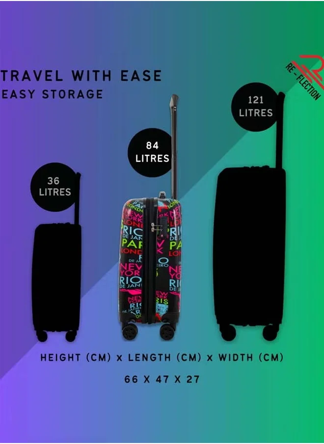 Reflection Reflection 24 Inch ABS and Polycarbonate Suitcase Lightweight Hardside Iconic Print Series Travel Luggage Trolley with 84L Storage Capacity 4 Spinner Wheels and TSA Lock Multicolor