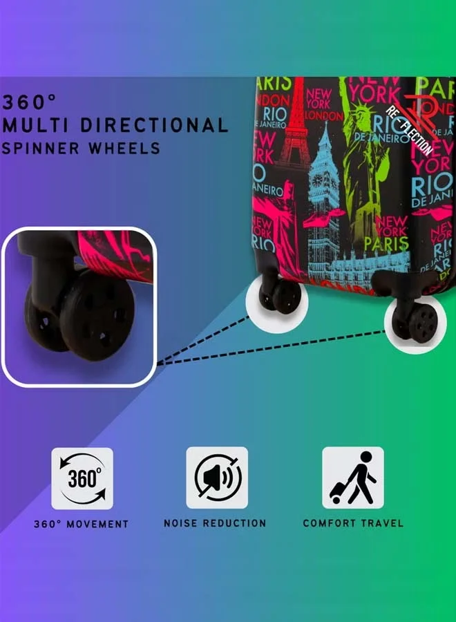 Reflection Reflection 24 Inch ABS and Polycarbonate Suitcase Lightweight Hardside Iconic Print Series Travel Luggage Trolley with 84L Storage Capacity 4 Spinner Wheels and TSA Lock Multicolor