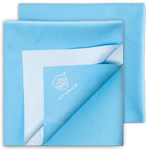 MY ARMOR Baby Dry Sheet for New Born Baby, Anti-Piling Waterproof Mattress Protector for Bed (Quick Drying/Extra Absorbent Dry Sheet for Bed) - Small Size 50x70 cm, Pack of 2, Sky Blue - Image 1