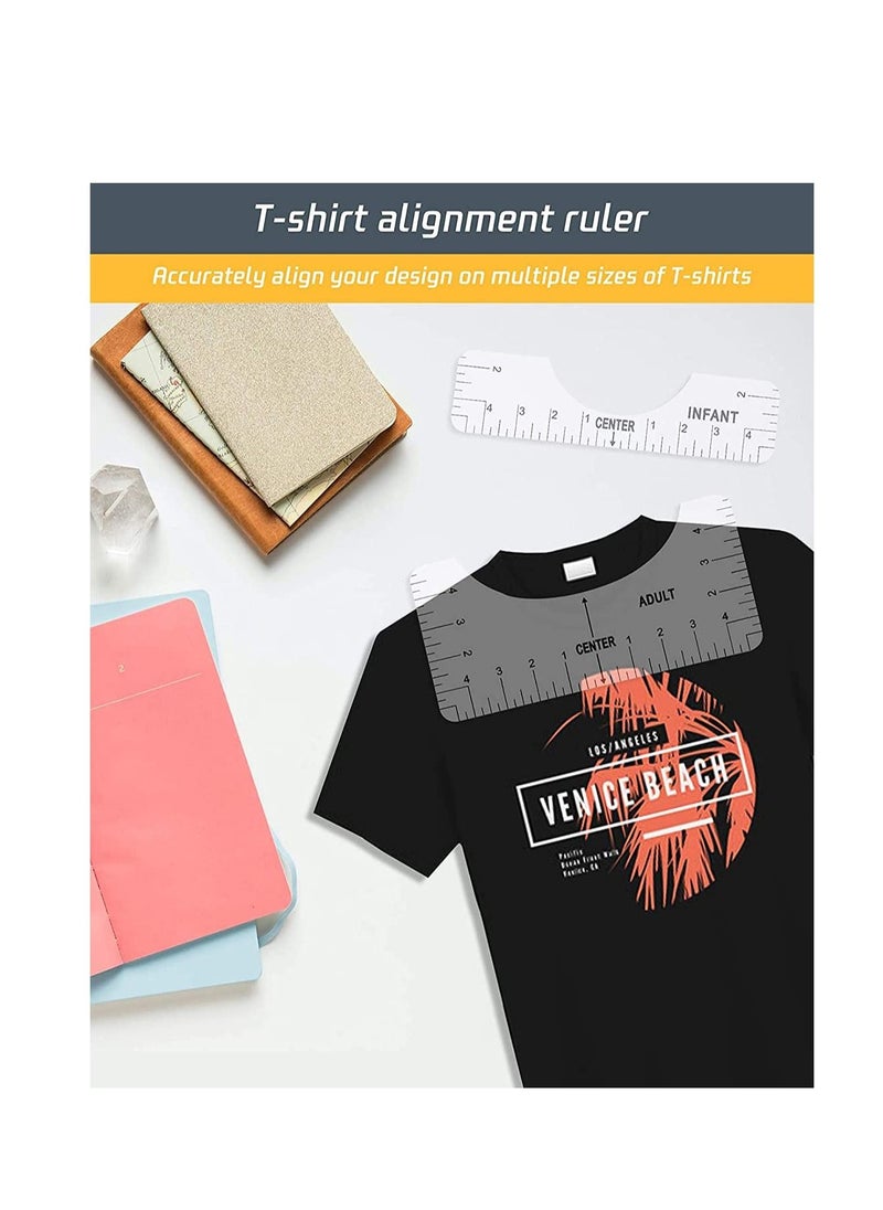 SYOSI 6 Pcs T-Shirt Ruler Guide Alignment Tool T-shirt Hot Pressing Guide Ruler Center Designs T-Shirt Round Neck Calibration for Adult Youth Toddler Infant Pvc Ruler Vinyl (Transparent)  - Image 4