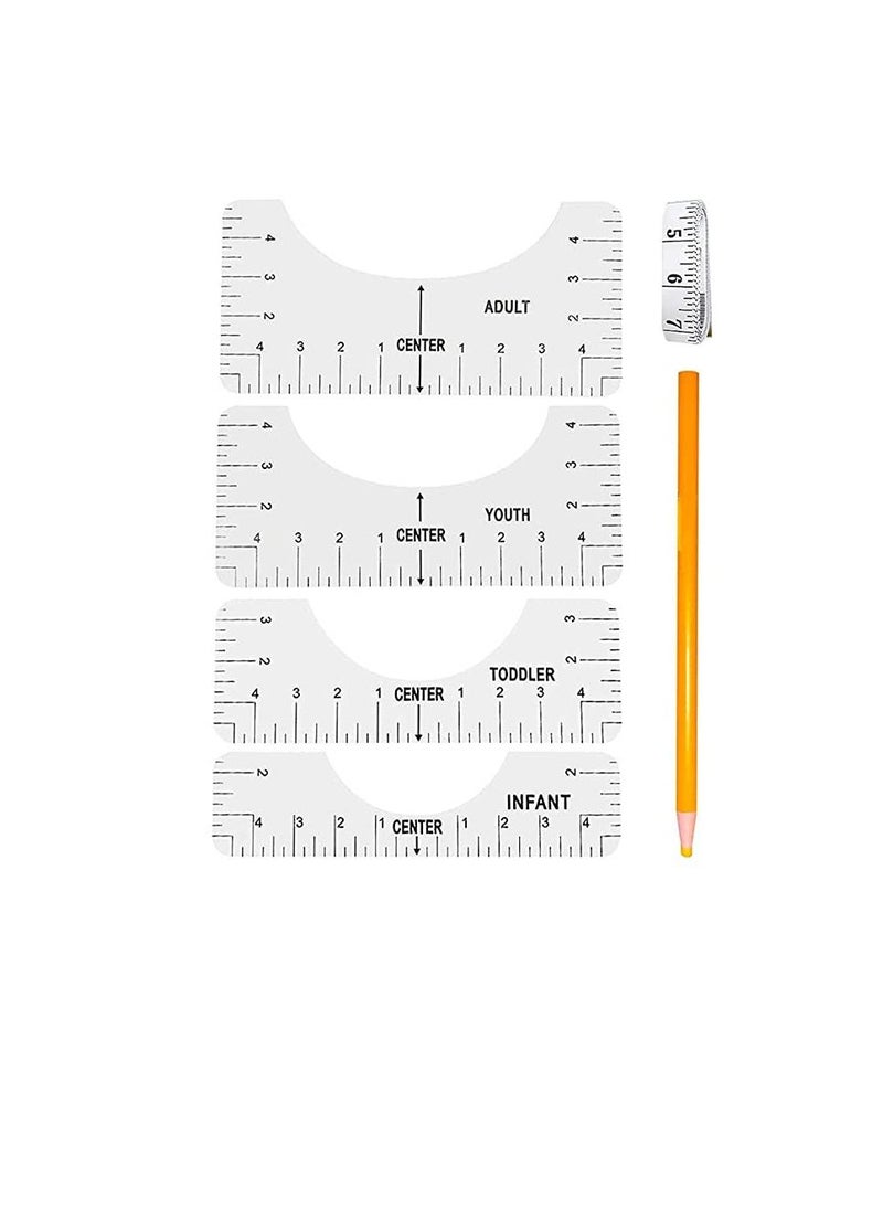 SYOSI 6 Pcs T-Shirt Ruler Guide Alignment Tool T-shirt Hot Pressing Guide Ruler Center Designs T-Shirt Round Neck Calibration for Adult Youth Toddler Infant Pvc Ruler Vinyl (Transparent)  - Image 1