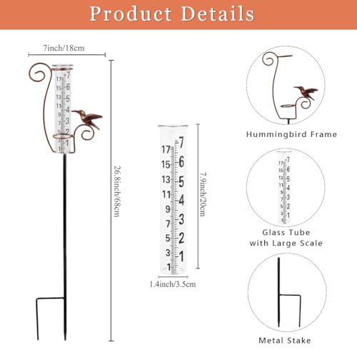 HOBYLUBY Rain Gauge Outdoor with 7 Inch Glass Tube Rain Gauges Large Clear Numbers Measure Gauge for Yard Garden LawnIron Bird - Image 3