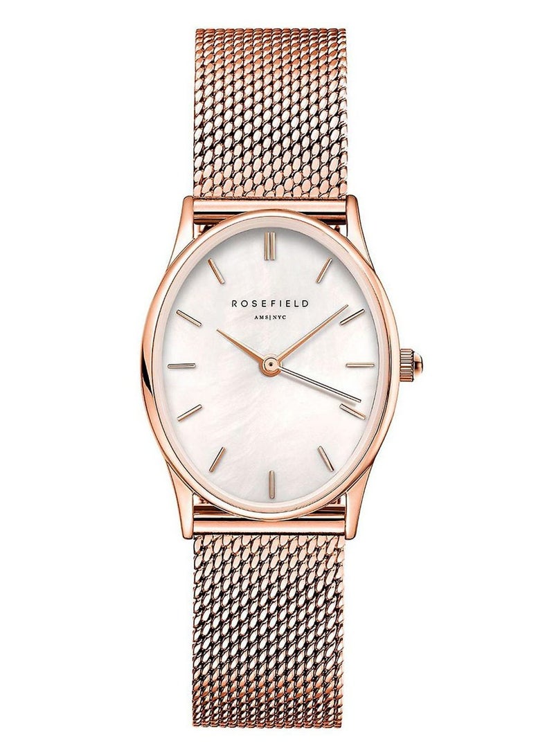 RoseField ساعة نسائية أنالوج كوارتز بتصميم بيضاوي من الفولاذ المقاوم للصدأ مع سوار شبكي باللون الوردي الذهبي OWRMR-OV12 - Image 1