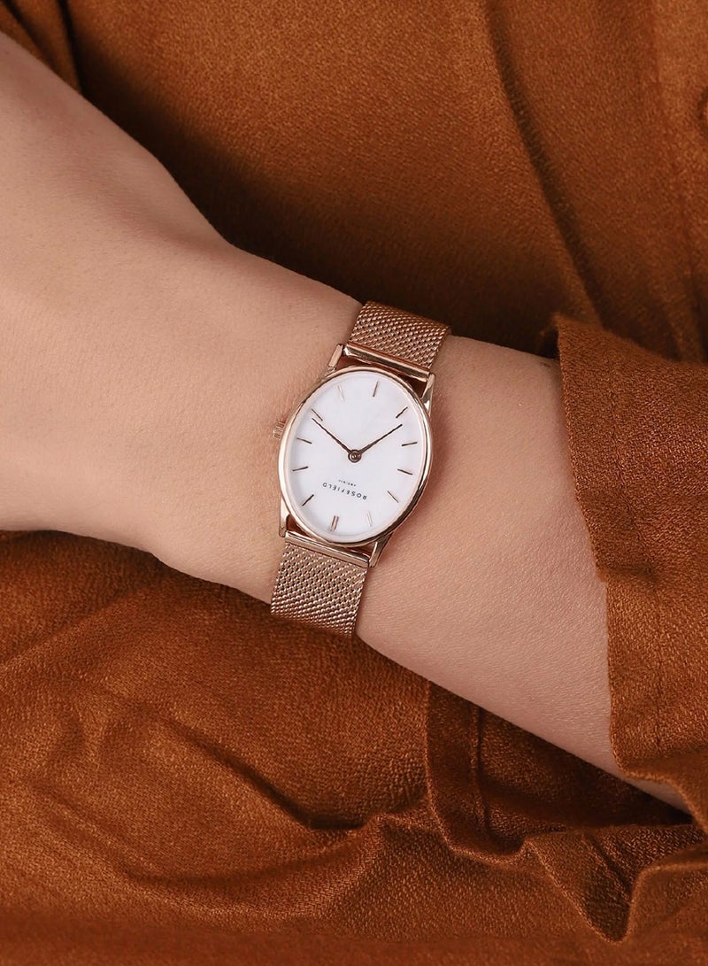 RoseField ساعة نسائية أنالوج كوارتز بتصميم بيضاوي من الفولاذ المقاوم للصدأ مع سوار شبكي باللون الوردي الذهبي OWRMR-OV12 - Image 5