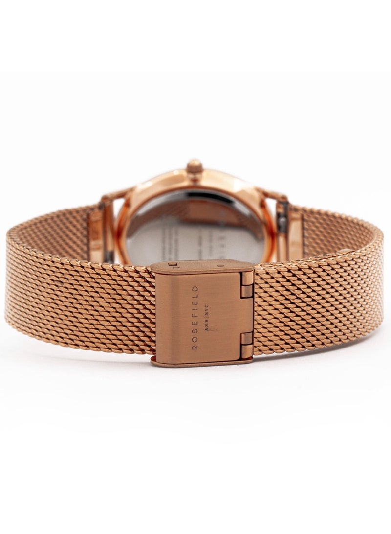 RoseField ساعة نسائية أنالوج كوارتز بتصميم بيضاوي من الفولاذ المقاوم للصدأ مع سوار شبكي باللون الوردي الذهبي OWRMR-OV12 - Image 4