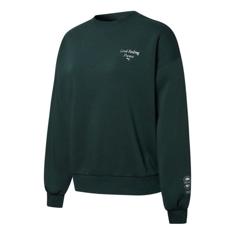 PUMA (WMNS) PUMA Logo Wellness Club Crewneck Sweatshirt 'Dark Green' - Image 1