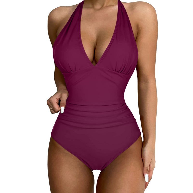 Factory 2023 New One-Piece Swimsuit Solid Color Conservative Multi-Color Backless Swimsuit Female - Image 4