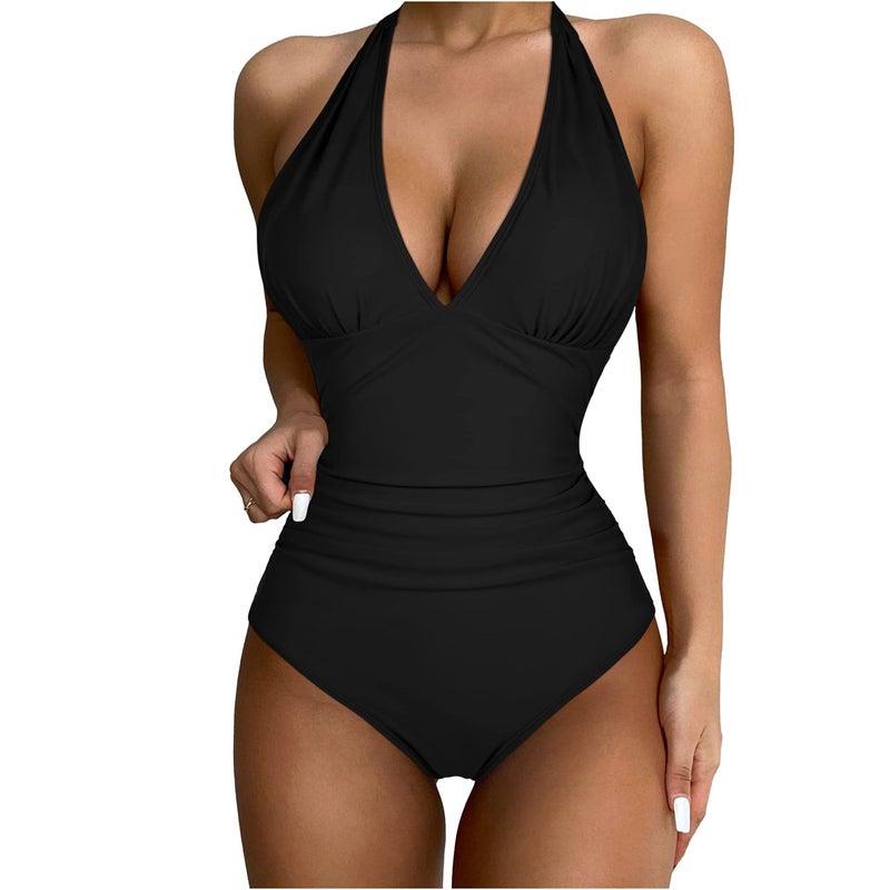 Factory 2023 New One-Piece Swimsuit Solid Color Conservative Multi-Color Backless Swimsuit Female - Image 5