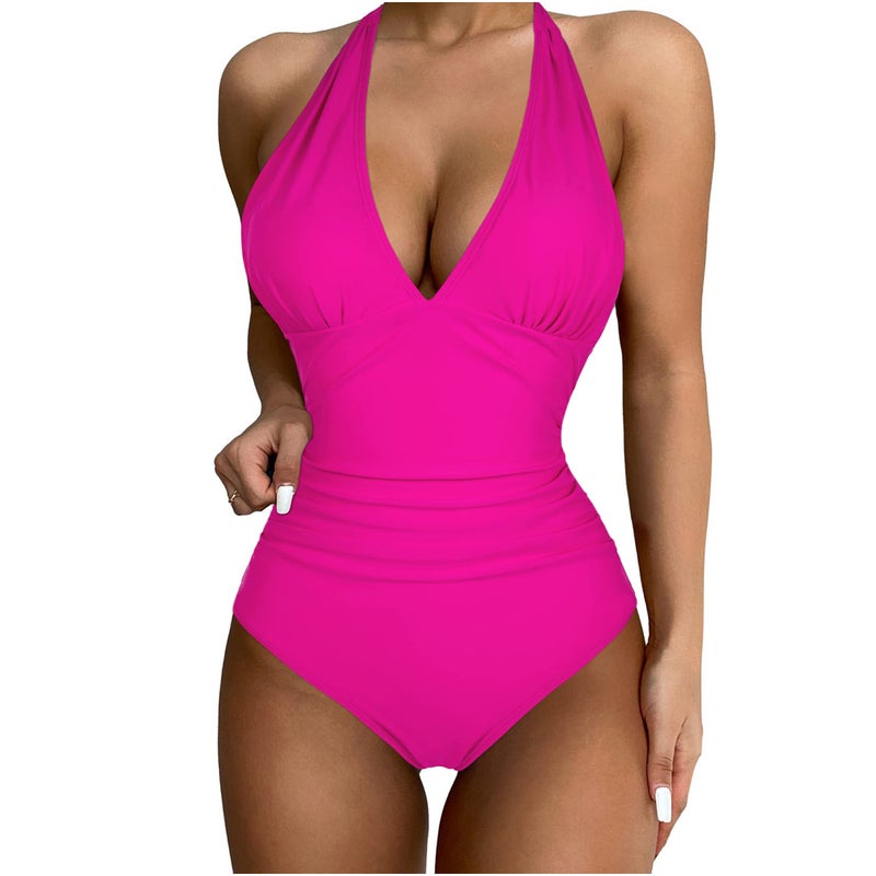Factory 2023 New One-Piece Swimsuit Solid Color Conservative Multi-Color Backless Swimsuit Female - Image 1