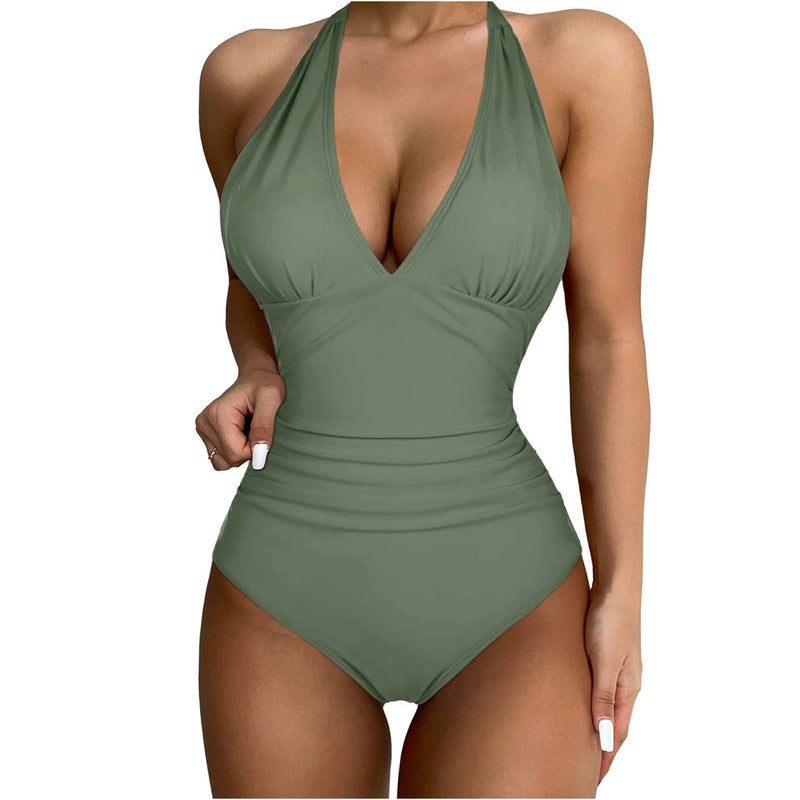 Factory 2023 New One-Piece Swimsuit Solid Color Conservative Multi-Color Backless Swimsuit Female - Image 3